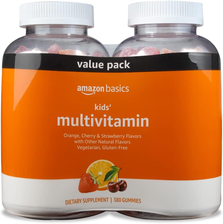 Basics Kids' Multivitamin Gummies, Cherry, Strawberry & Orange, 380 Count (2 Packs of 190) (2 per Serving) (Previously Solimo) 2
