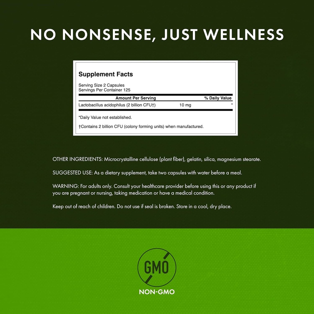 Swanson Lactobacillus Acidophilus - Probiotic Supplement Supporting Digestive Health with 1 Billion CFU Per Capsule - Promotes Bowel and GI Tract Health - (250 Capsules) 4
