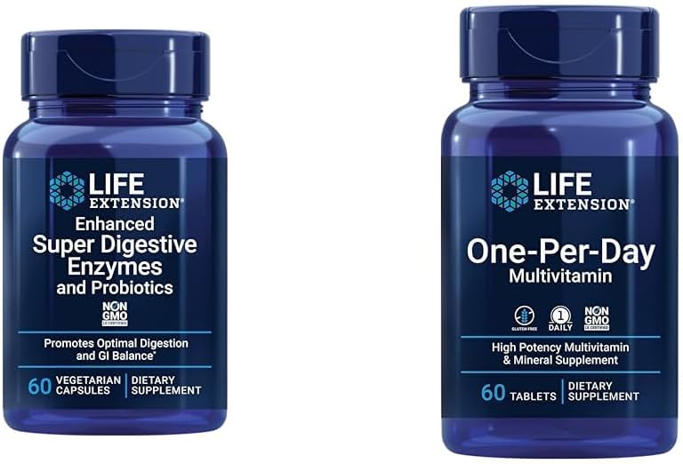 Life Extension Enhanced Super Digestive Enzymes & Probiotics 60 Vegetarian Capsules and One-Per-Day Multivitamin 60 Tablets 2