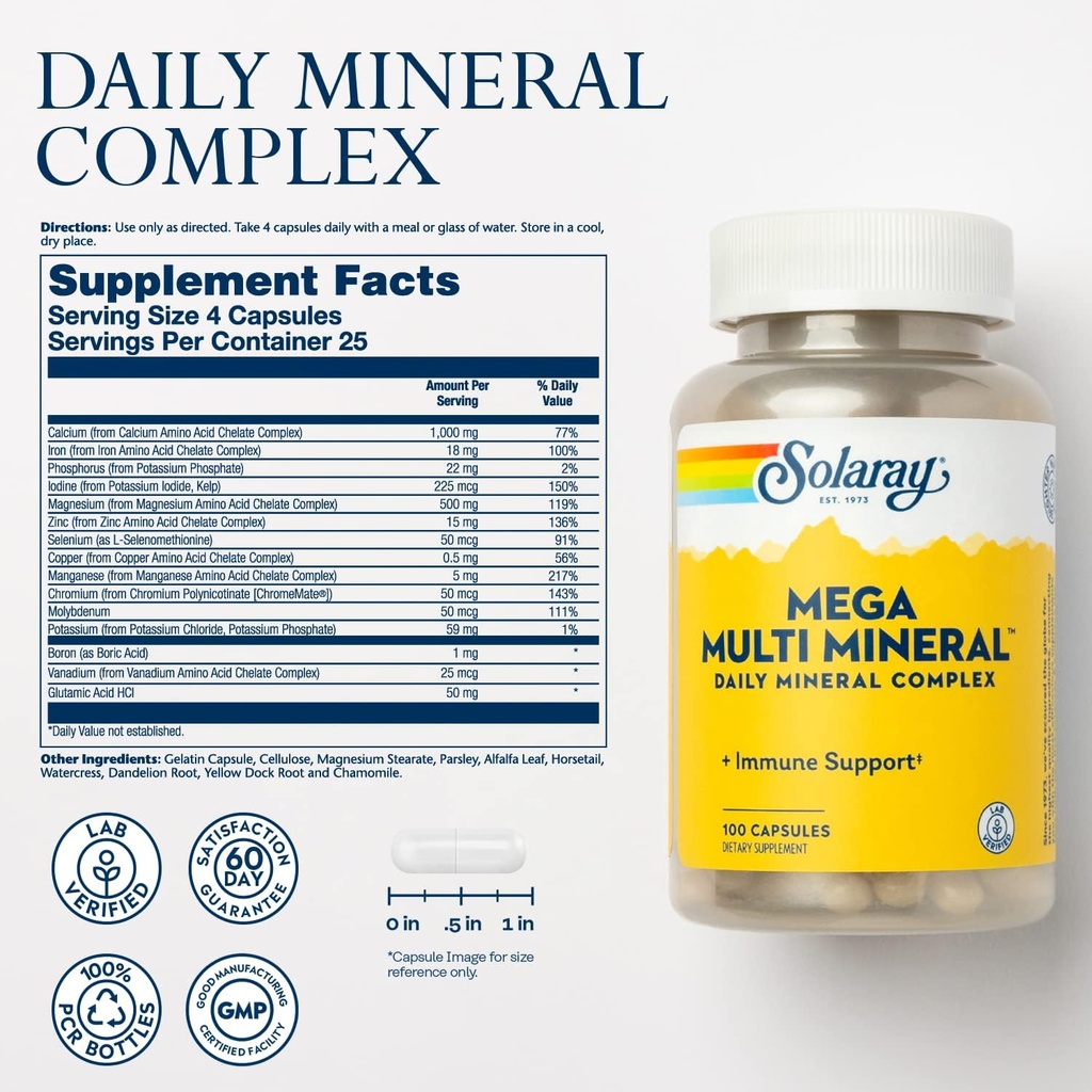 Solaray Mega Multi Mineral (25 Servings, 100 Capsules) 3