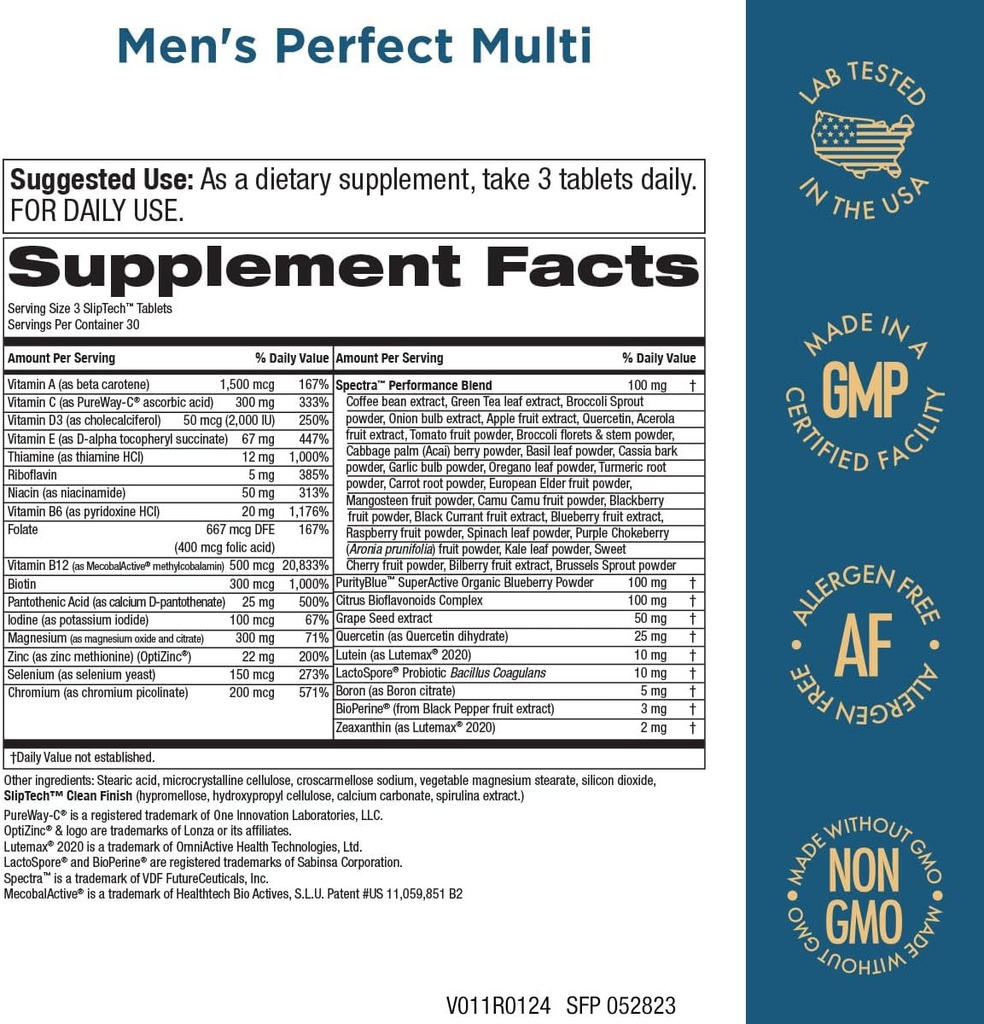 Purity Products Men's Perfect Multi from Vitamins, Minerals and Phytonutrients - Promotes Energy, Vitality and Stamina - Easy to Swallow - 90 Tablets 3