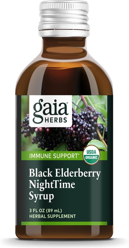 Gaia Herbs Black Elderberry, Nighttime Syrup - Immune Support Supplement - with Organic Black Elderberries, California Poppy & Lemon Balm for Restful Sleep & Immune Defense - 3 Fl Oz (18-Day Supply) 2