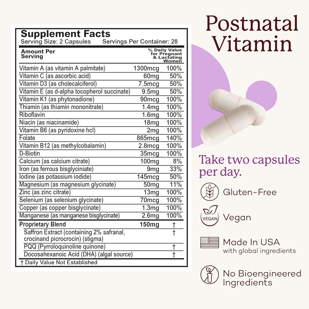 PREMAMA Postpartum Multivitamin with Vitamin B12 & Folate, Postnatal Support for Lactation and Breastfeeding, 28 Servings 6