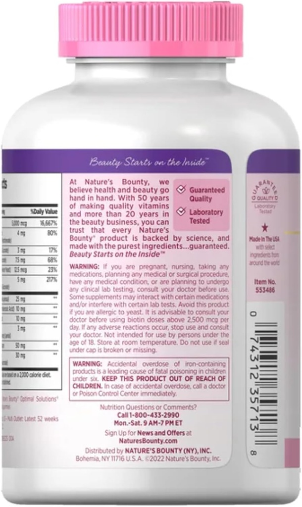 Nature's Bounty Hair Skin and Nails 5000 mcg of Biotin - 250 Coated Tablets Extra Strength 4