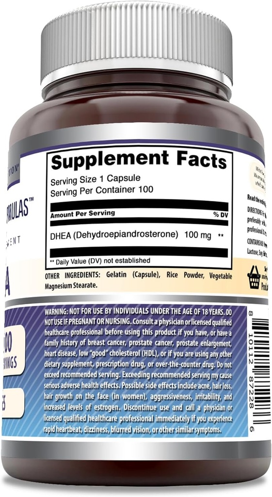 Amazing Formulas DHEA 100 mg Capsules | Supplement | Non-GMO | Gluten Free | Made in USA (1 Pack, 200 Count) 3