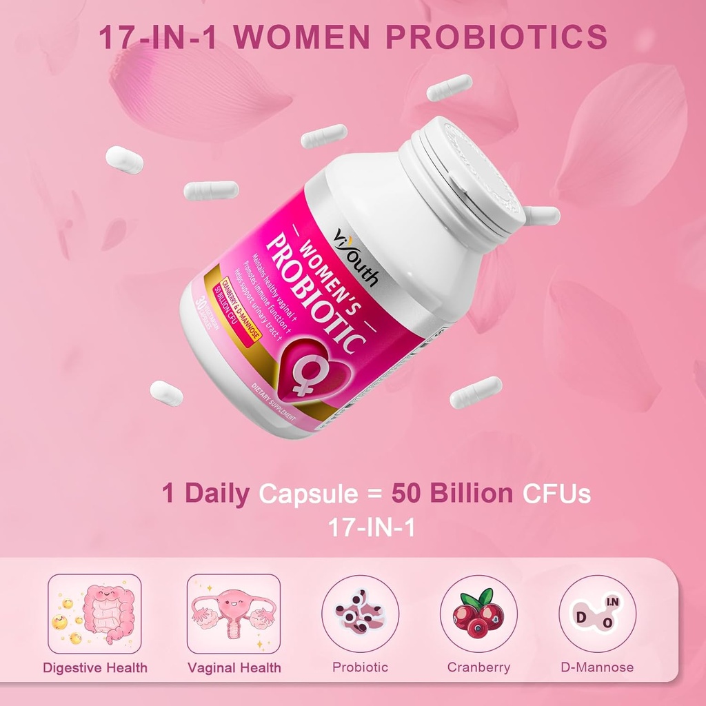 Probiotics for Women, 50 Billion CFU, 15 Unique Strains for Women Cranberry Extract & D-mannose, Promote Intestinal Health PH Balance Vaginal Probiotics for Digestive Health - 30 Capsule 5