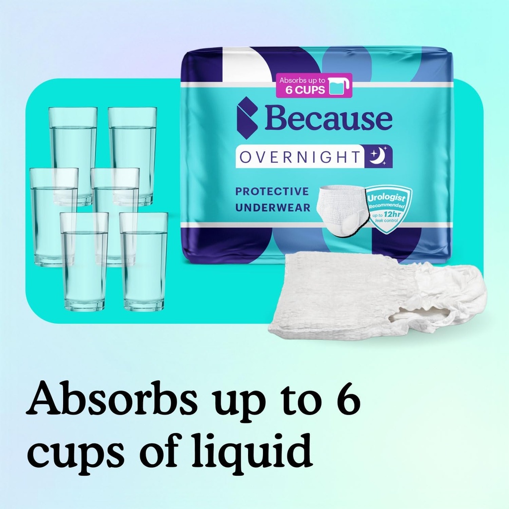 Because Overnight Absorbency Pull Ups - Adult Disposable Incontinence Underwear, Extra Absorbent Nighttime Briefs for Men and Women, White, Large, 20 Count 3