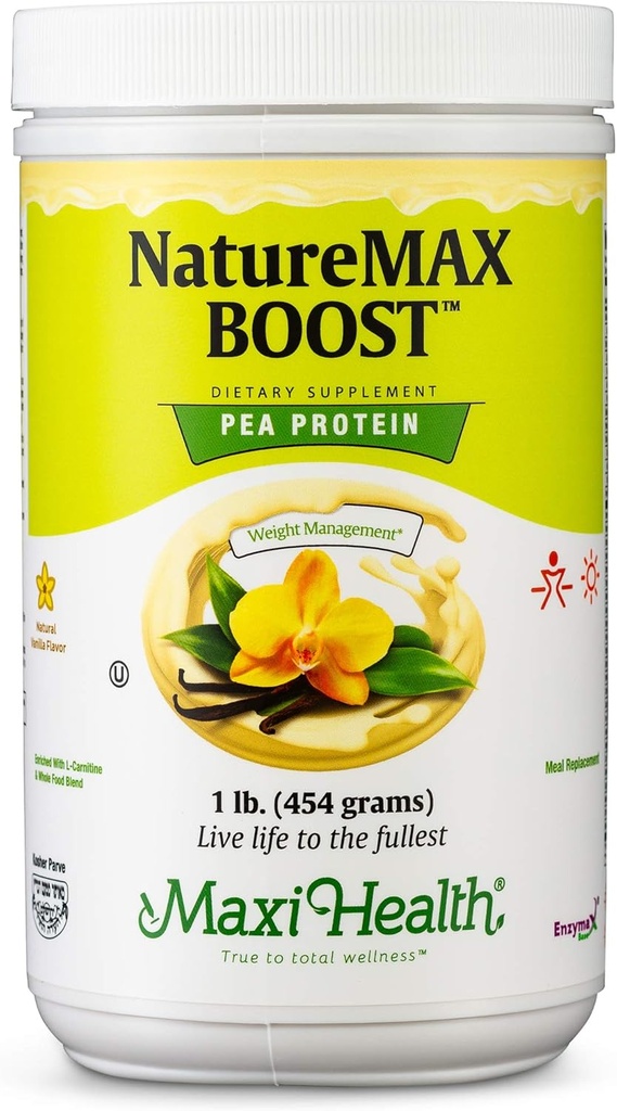 NatureMax BoostTM Pea Protein Powder - Diet Supplement Meal Replacement - 20g Protein Per Serving - Natural Vanilla Flavor - Kosher Vitamin - 1lb 2
