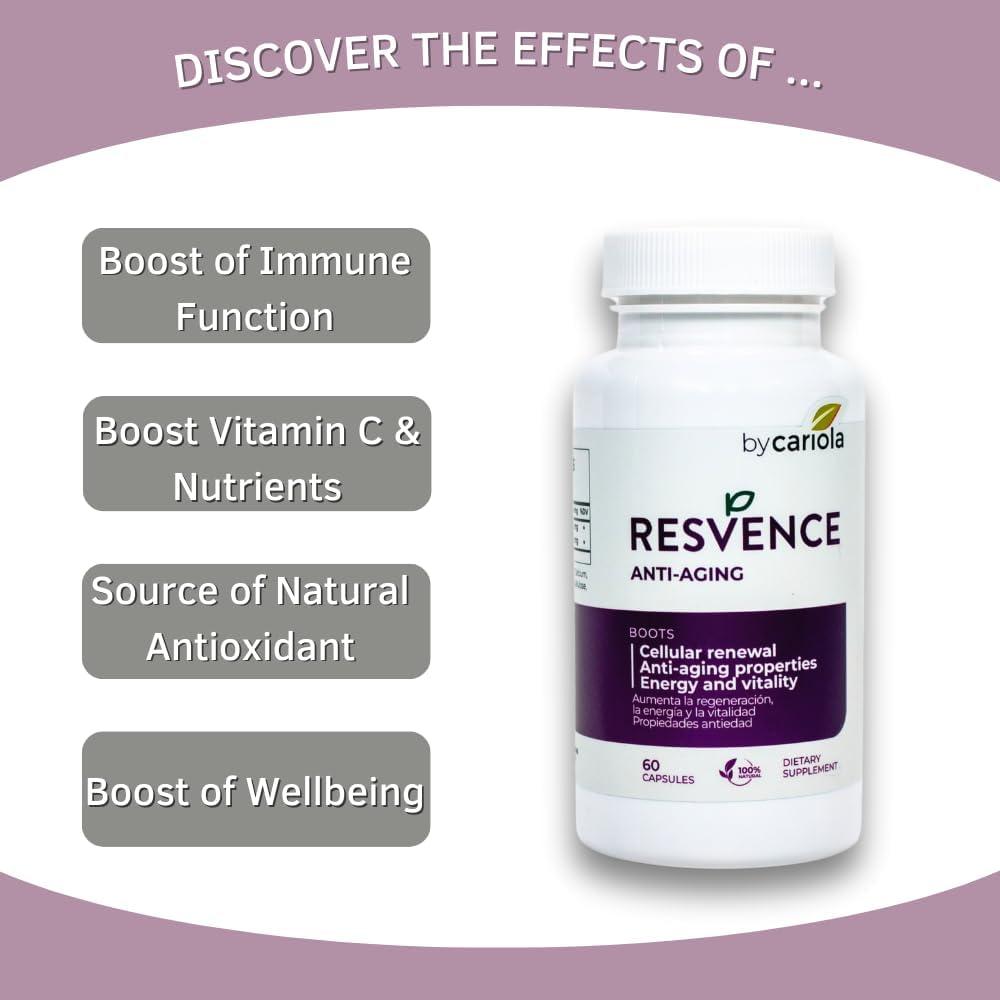 Resvence Resveratrol Supplement Capsules - Antioxidant - Boost Immune System - Energy & Vitality - Cellular Renewal - Supports General Wellbeing - Resveratrol - Camu Camu - 60 Caps 3