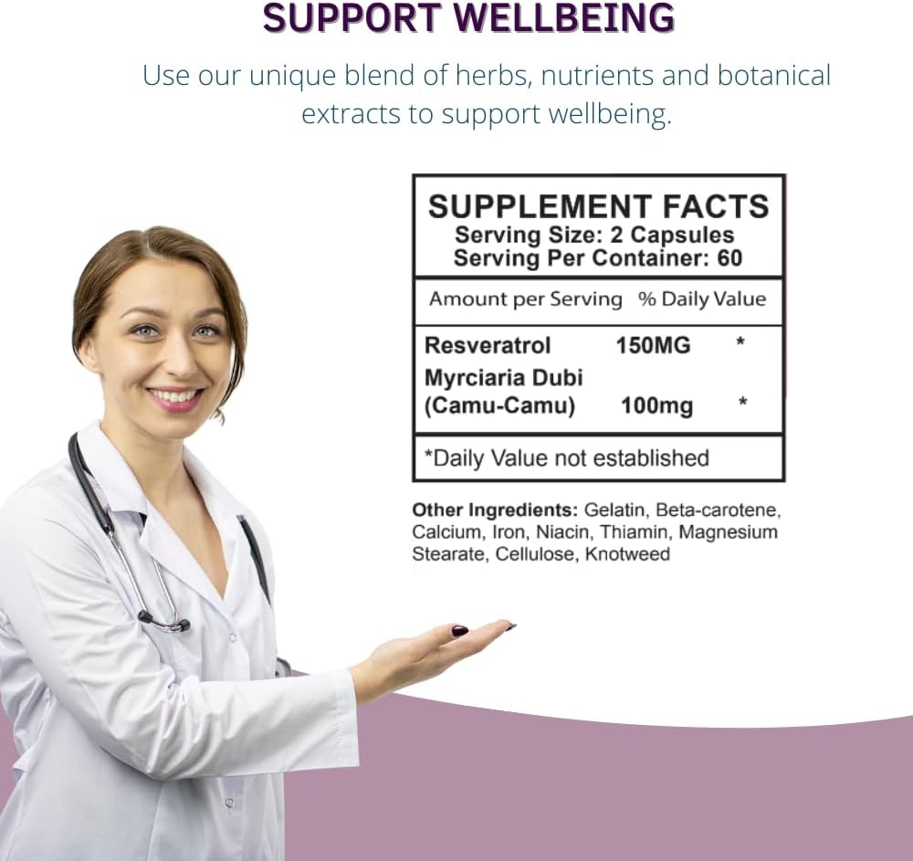 Resvence Resveratrol Supplement Capsules - Antioxidant - Boost Immune System - Energy & Vitality - Cellular Renewal - Supports General Wellbeing - Resveratrol - Camu Camu - 60 Caps 6