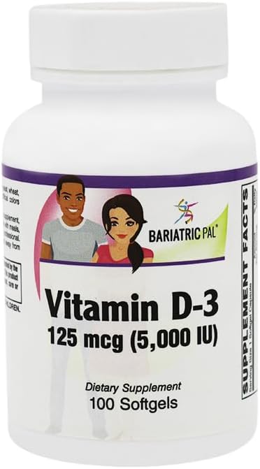BariatricPal Vitamin D-3 125mcg (5000 IU) - Easy Swallow Vegetarian Softgels (100ct Bottle) 2