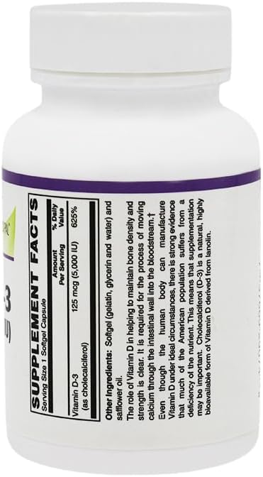 BariatricPal Vitamin D-3 125mcg (5000 IU) - Easy Swallow Vegetarian Softgels (100ct Bottle) 4