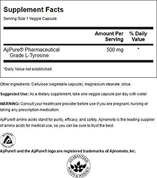 Swanson Amino Acid Ajipure L-Tyrosine Pharmaceutical Grade 500 Milligrams 60 Veg Capsules 3