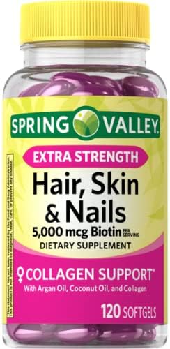 Anexa Spring Valley Extra Strength Biotin Hair, Skin & Nails Dietary Supplement, 5,000 mcg, 120 Count (Pack of 2), 240 Count (Pack of 1) 3