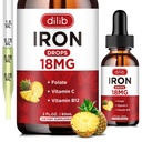 Flydende jerntilskud til kvinder & mænd jerndråber Jerntilskud til anæmi med folat, C-vitamin, B12 for røde blodceller Support-Ananaskasse, 2 Fl Oz