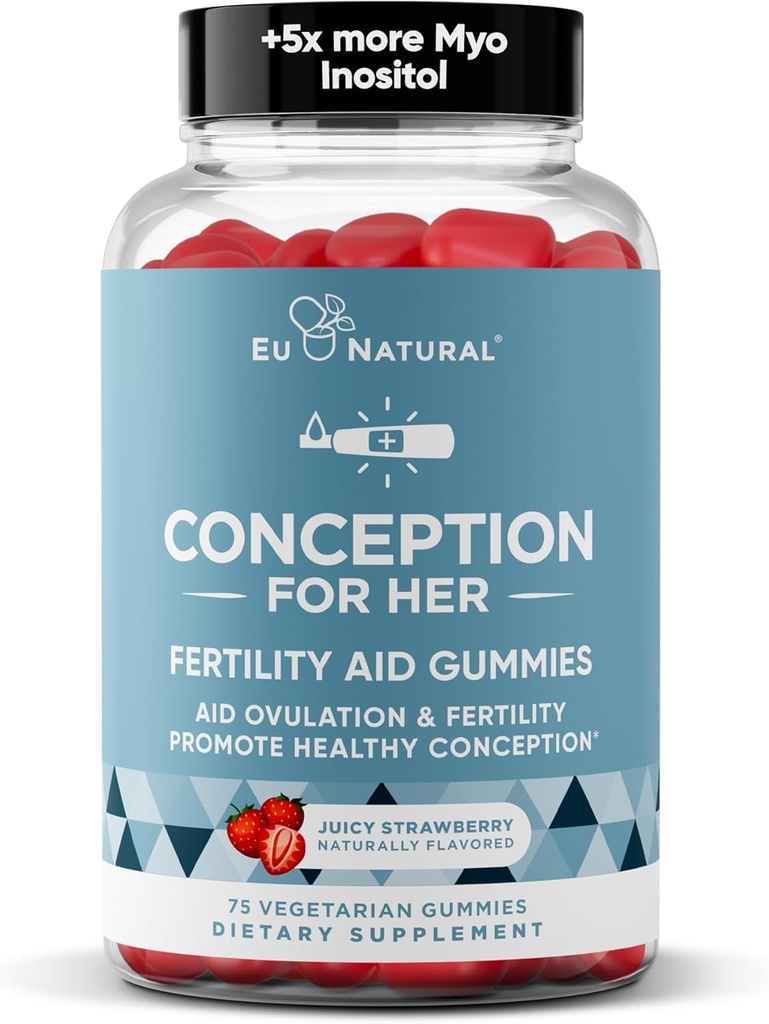 Konception for hendes frugtbarhed Gummier - Fertilitet Kosttilskud til kvinder med Myo Inositol, Folate & flere essentielle næringsstoffer - Lækre saftige Strawberry Hormone Balance Vitaminer, 75 kt Pectin Gummies