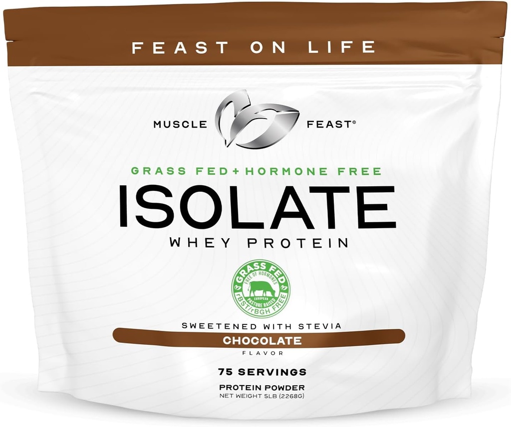 Muscle Feast Grass-Fed Whey Protein Isolate, All Natural Hormone Free Pasture Raised, Whey Isolate Protein Powder for Men and Women, Clean, Gluten-Free, Delicious Isolate Protein - Chocolate, 5lb