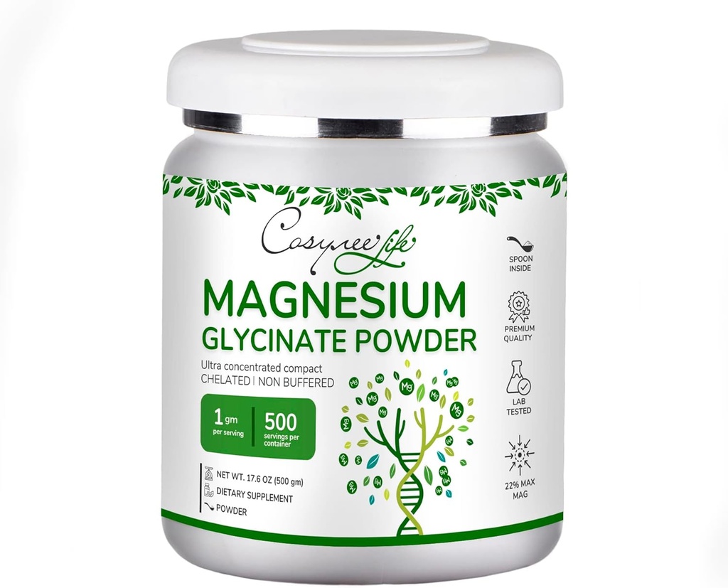 Cosynee Magnesium Glycinat Pulver • 124; Ultimate Calming Magnesium Supplement, Potent Magnesium Powder Supplement (17.6oz (500g))