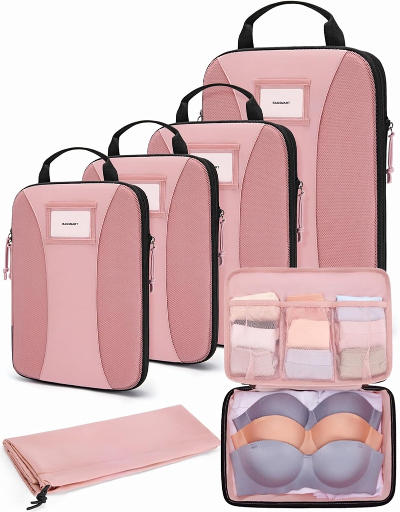 BAGSMART Compression Packing Cubes, 6 PCS Packing Cubes til kufferter, Rejseposer Organizer til Bagage, Letvægts Packing Cube til Rejse Essentials