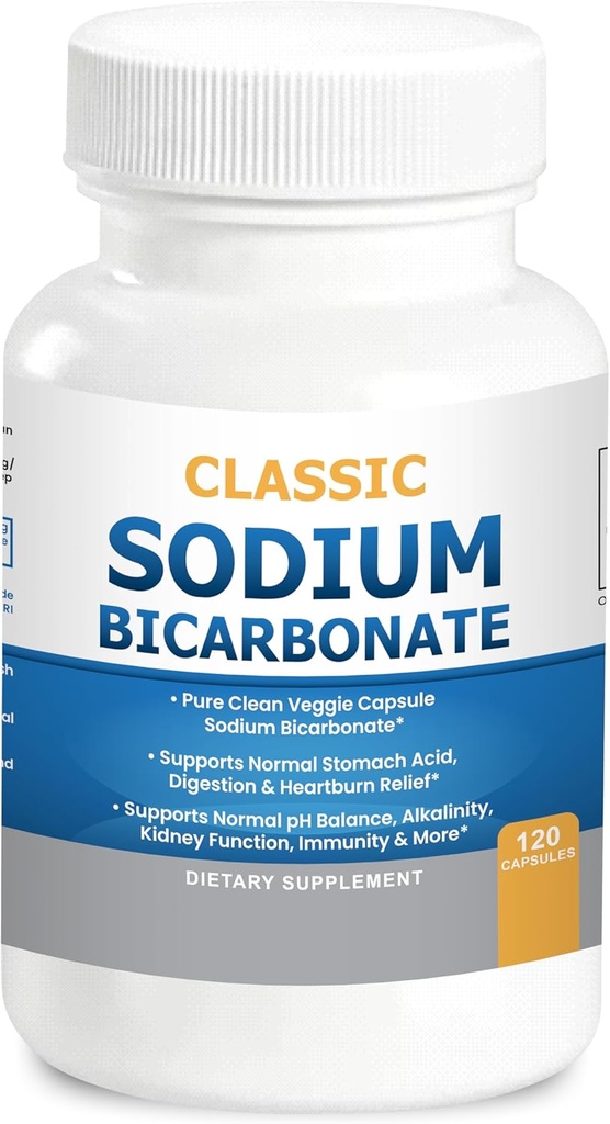 Klassisk natrium bicarbonat 650mg naturligt organisk brug natrium bicarbonat pulver piller natrium bicarbonat tabletter (hætter) Mavesyre Alkalinitet 120caps