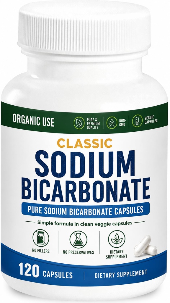 Klassisk natrium bicarbonat 650mg naturligt organisk brug natrium bicarbonat pulver piller natrium bicarbonat tabletter (hætter) Mavesyre Alkalinitet 120caps