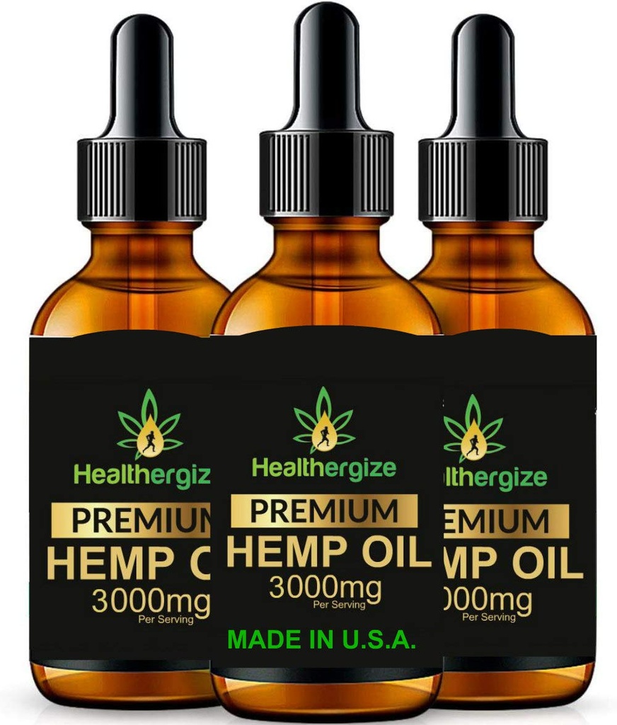 Healthergize Hemp Oil 3 Pack, Non-GMO, Unrefined with Full Flavor and Natural Benefits, for Calm, Sleep, Discomfort-Product of The USA