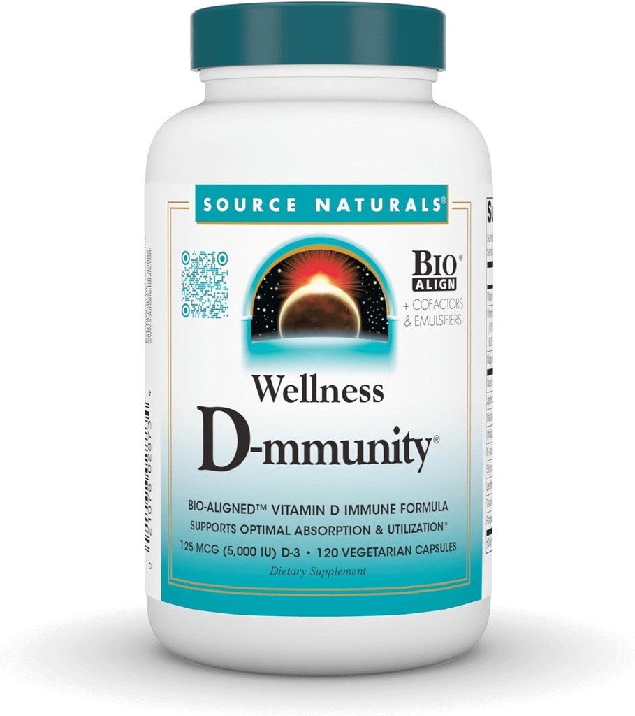 Source Naturals Wellness D- mity, Bio- Aligned Vitamin D immunformel, understøtter optimal absorption og udnyttelse * - 120 Vegetariske kapsler