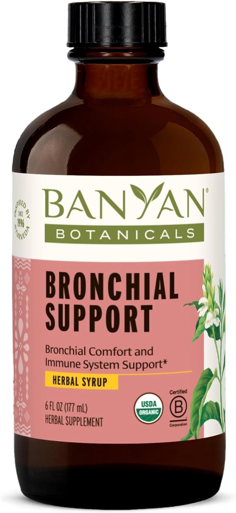 Banyan Botanicals Bronchial Support - Organic Herbal Syrup for børn og voksne - Lindrende respiratorisk Support Formel med lakrids & Ginger Root * - 6oz. - Ikke GMO bæredygtigt sour vegetar