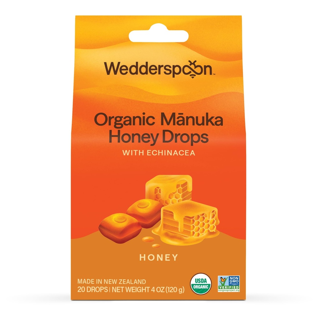 Wedderspoon Organic Manuka Honey Drops, Honning & Echinacea, 20 Greve (pakke med 1)