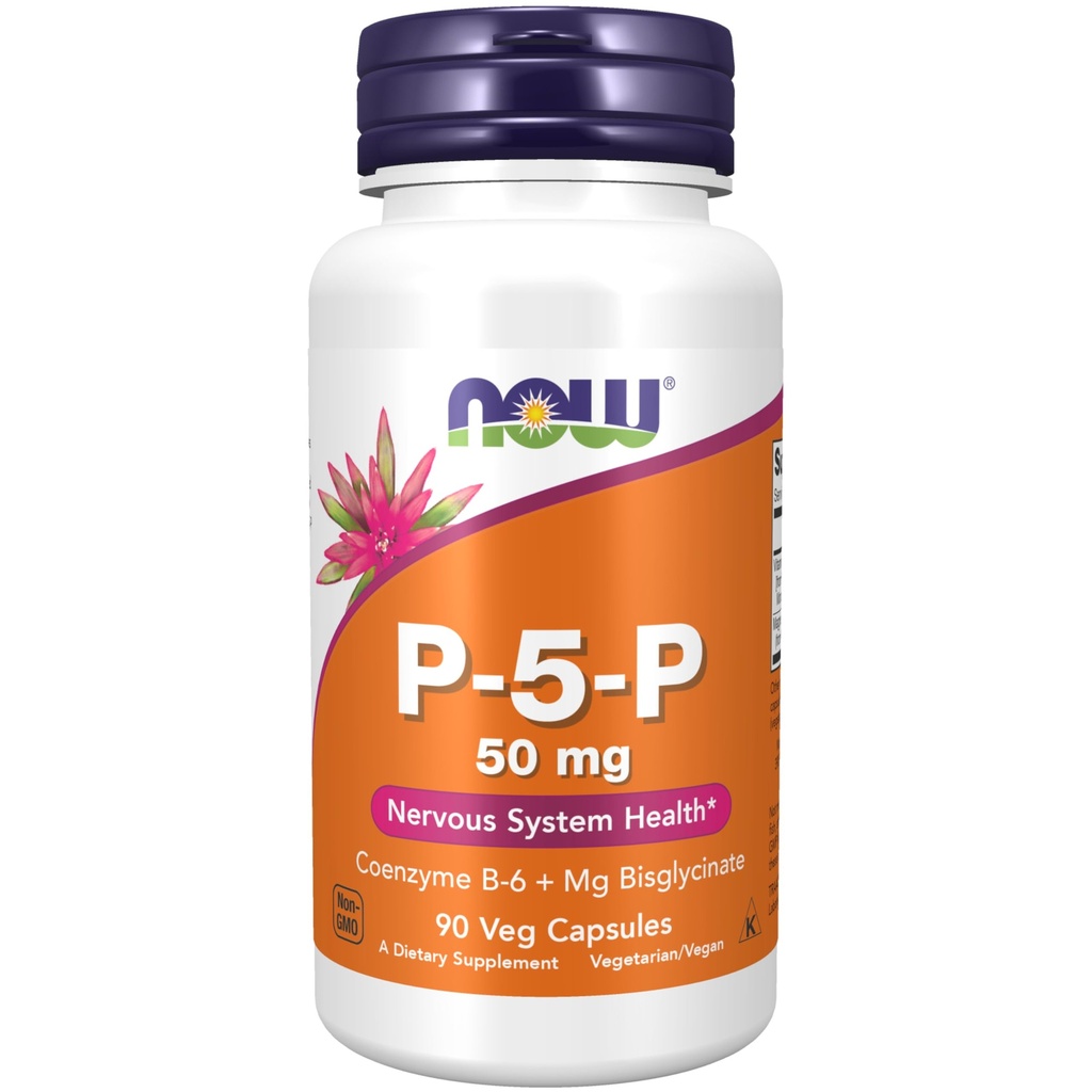 Now Foods Supplements, P- 5- P 50 mg med Coenzym B- 6 + Mg Bisglycinate, 90 Veg kapsler
