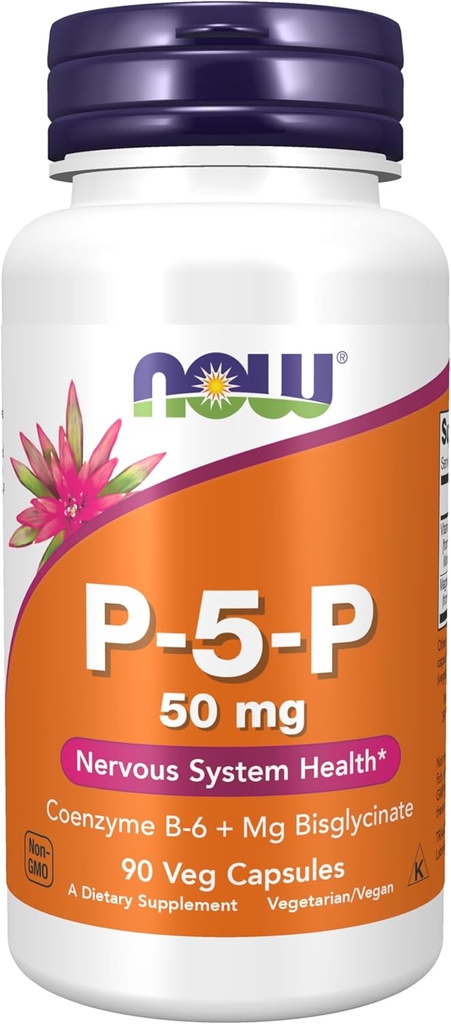 Now Foods Supplements, P- 5- P 50 mg med Coenzym B- 6 + Mg Bisglycinate, 90 Veg kapsler