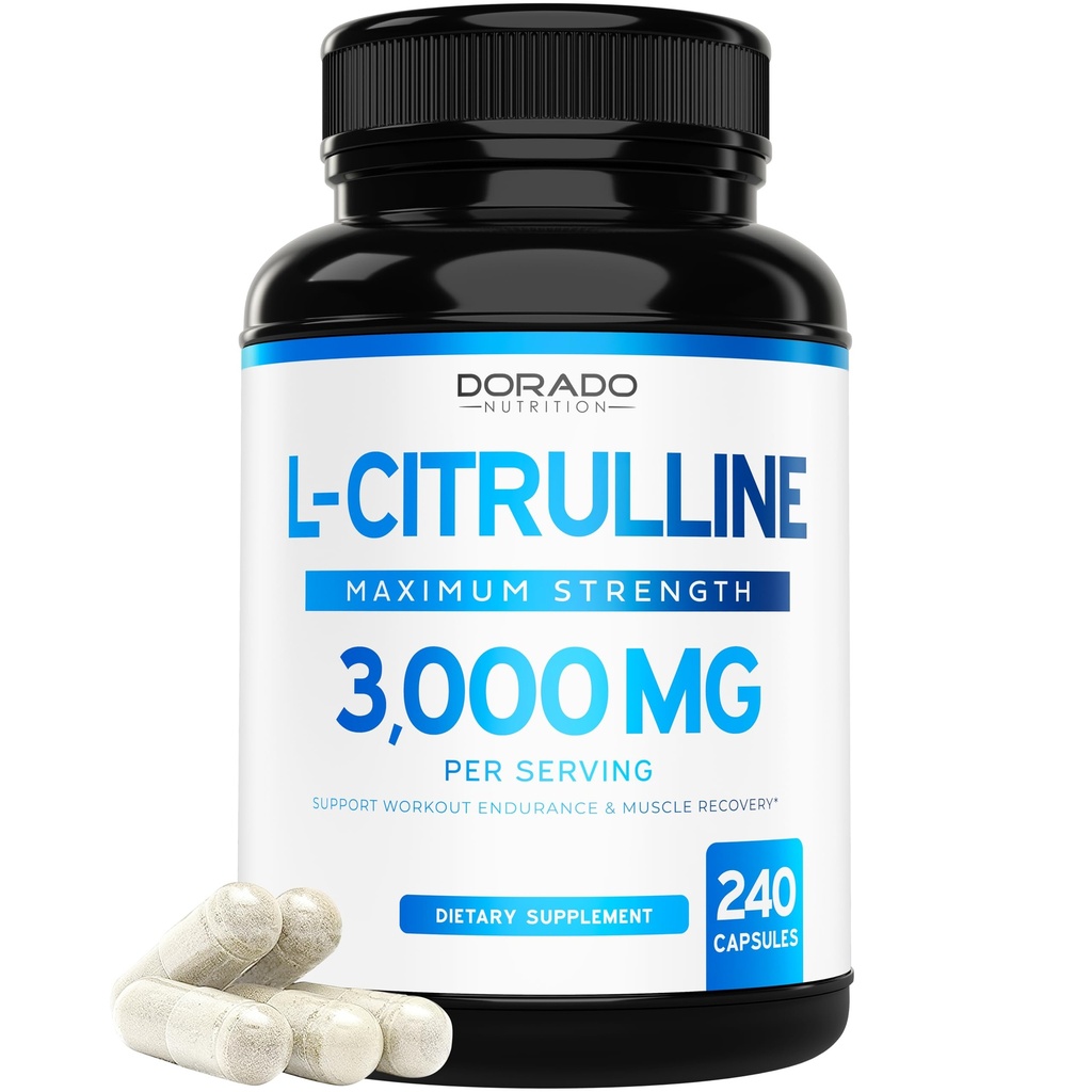 L Citrullin 3000mg tillæg (240 kapsler) Support L Arginin & Nitrioxid piller - L -Citrullin til mænd og kvinder - Muskel Inddrivelse & Pump supplement - 3. part testet, Vegan, Non- GMO - USA Made