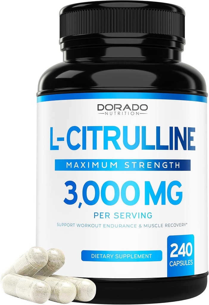L Citrullin 3000mg tillæg (240 kapsler) Support L Arginin & Nitrioxid piller - L -Citrullin til mænd og kvinder - Muskel Inddrivelse & Pump supplement - 3. part testet, Vegan, Non- GMO - USA Made