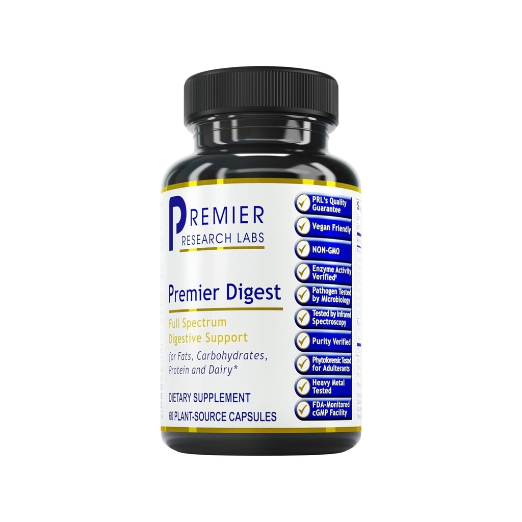 Premier Research Labs Active Digestive Enzymes with Probiotic and Prebiotics - Promotes Full-Spectrum Digestive Support - with Amylase, Protease & Lipase, 60 Plant-Sourced Capsules
