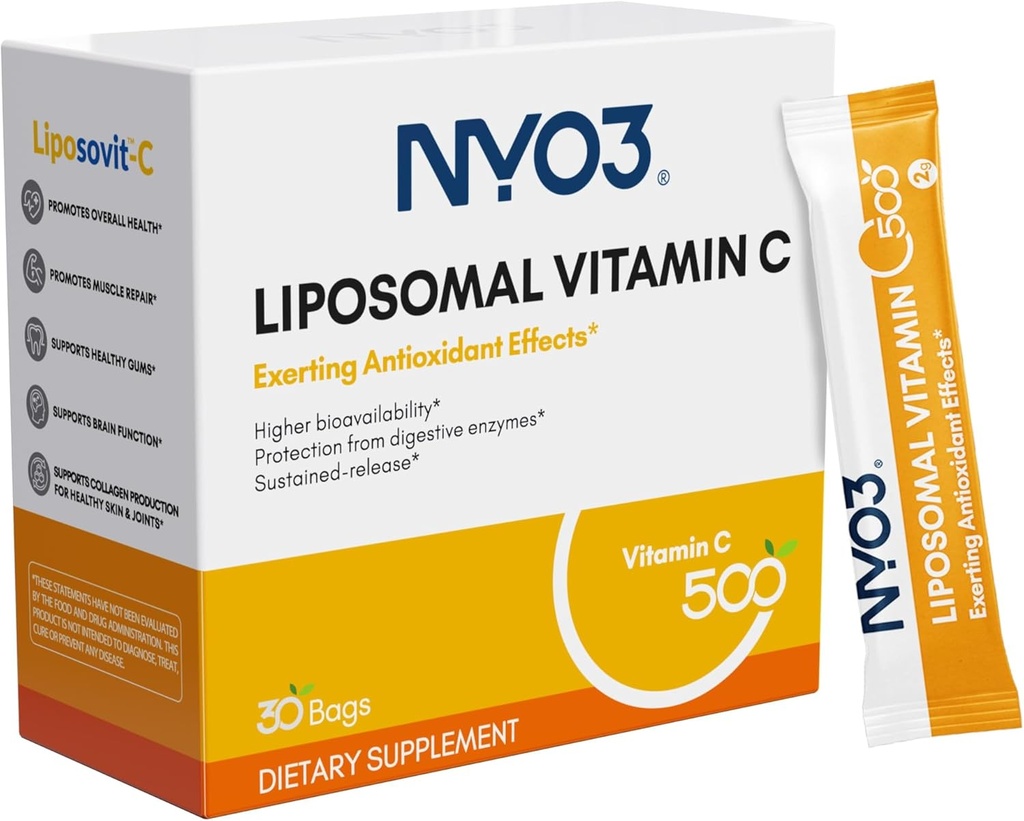 NYO3 Liposomal C-vitamin pulver, understøtter immunsystemet & kollagen booster, kraftfuld antioxidant, forbedre hudens sundhed, gluten- fri, høj Absorption C, 500mg, 30 greve