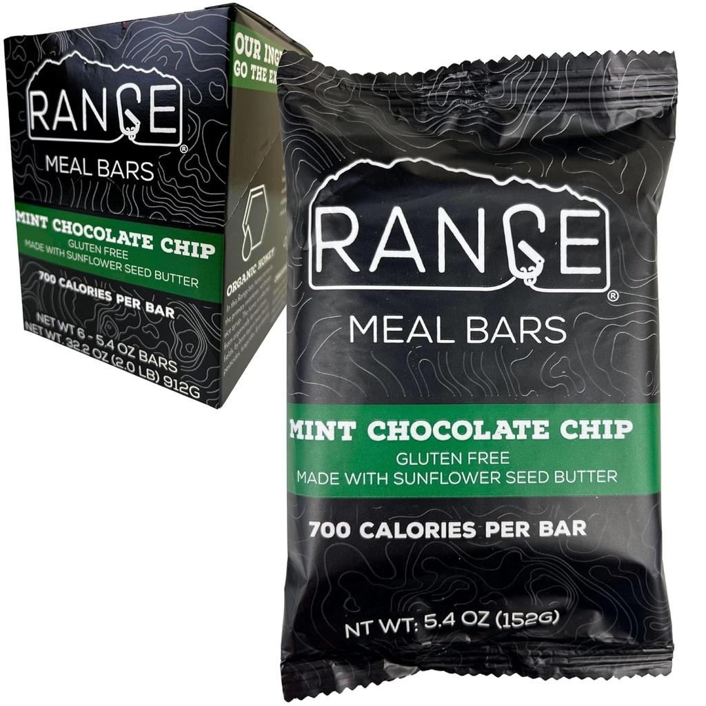 Range Meal Bar - High Calorie Meal Erstatning Bars - Gluten Free Bars - Backpacking Meals - 6 Pack (Mint Chocolate Chip)