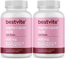 Alpha Lipoic Acid 600 mg (per kapsel) med biotin for at forbedre absorptionen (240 Vegetariske kapsler) (2 x 120) No Fillers - No Stearates - No Flow Agents