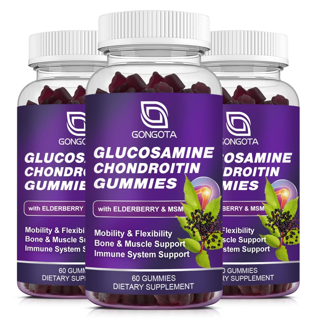 Glucosamin Chondroitin Gummies - 2- Pack, Extra Strength 1500mg Glucosamin med MSM & Elderberry, Fleksibilitetsunderstøttelse, bedste cartiage & immunsupportsupplement til mænd og kvinder - 180 Gummies