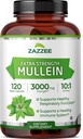 Zazzee Extra Strength Mullein 10:1 Extract, 3000 mg Strength, 120 Vegan Capsules, 4 Month Supply, Standardized 10X Extract, 100% Pure Leaf Powder, All-Natural and Non-GMO, Made in The USA