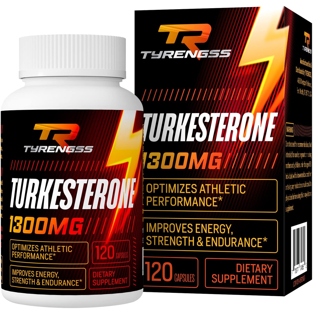 Testosteron Booster, Turkesterone Supplement 1300mg Ultra High Strength (Ajuga Turkestanica Extract Std. til 20% Testosteron), for atletisk ydeevne & muskelmasse, 120 kapsler