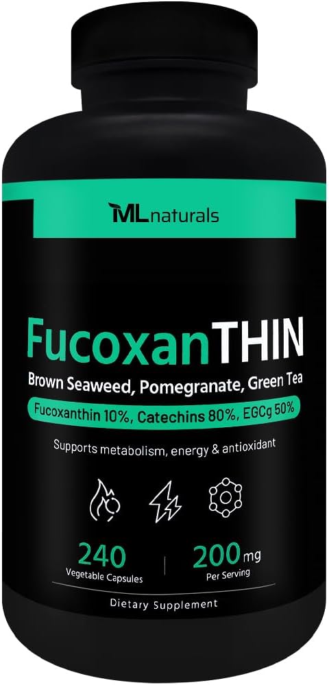 ML Naturals Fucoxanthhin 240 Vegetabilske kapsler. Fucoxanthin 10% 200 mg per servering, understøtter Metabolisme og antioxidant, NSF- Certificeret & cGMP- Compliant