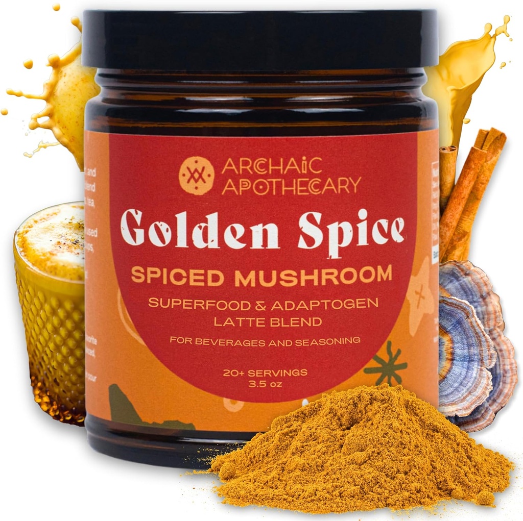 Golden Spice - Golden Milk w / Mushrooms, Heirloom Gurmerisk Latte Spice Blinde 124; Tyrkiet Hale & Ashwagandha Adaptogens # 124; Cafeine- Free Rooibos Matcha # 124; Ingen mælk, sødestoffer, eller Fillers