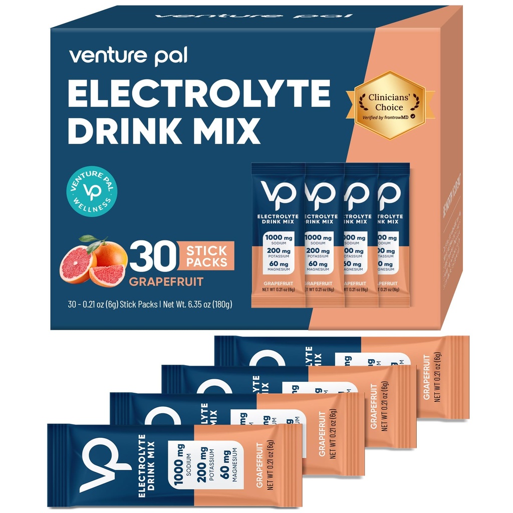 Venture Pal High Sodium Sugar Free Electrolytes Powder Packet - Hydration Packets med Vitamin, Natrium & Kalium- 124; Zero Calories