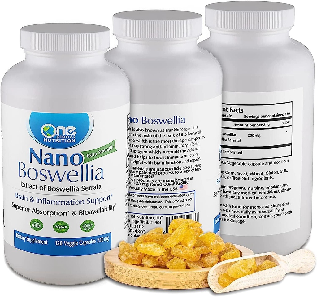 En Planet Nano Boswellia 250 mg Veggie Kapsler (120 Servering), Boswellia serrata Resin, Understøtter kognitiv funktion for hjerne sundhed, ikke-GMO, Vegan, Gluten- fri