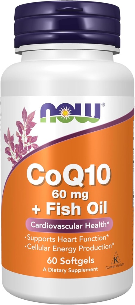 Now Foods Supplements, CoQ10 60 mg med Omega 3 Fish Oil, Cardiovaskulær Health *, 60 Softgels