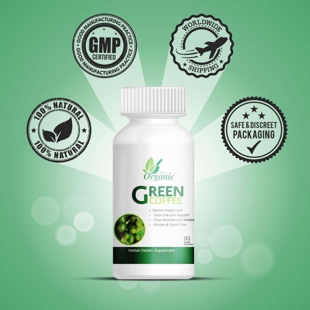 Green Coffee Bean Extract 480mg with Magnesium Stearat, Venetable Cellulose (Kapsler) 180 Kapsler Pack med 2 (90 Pills x2)