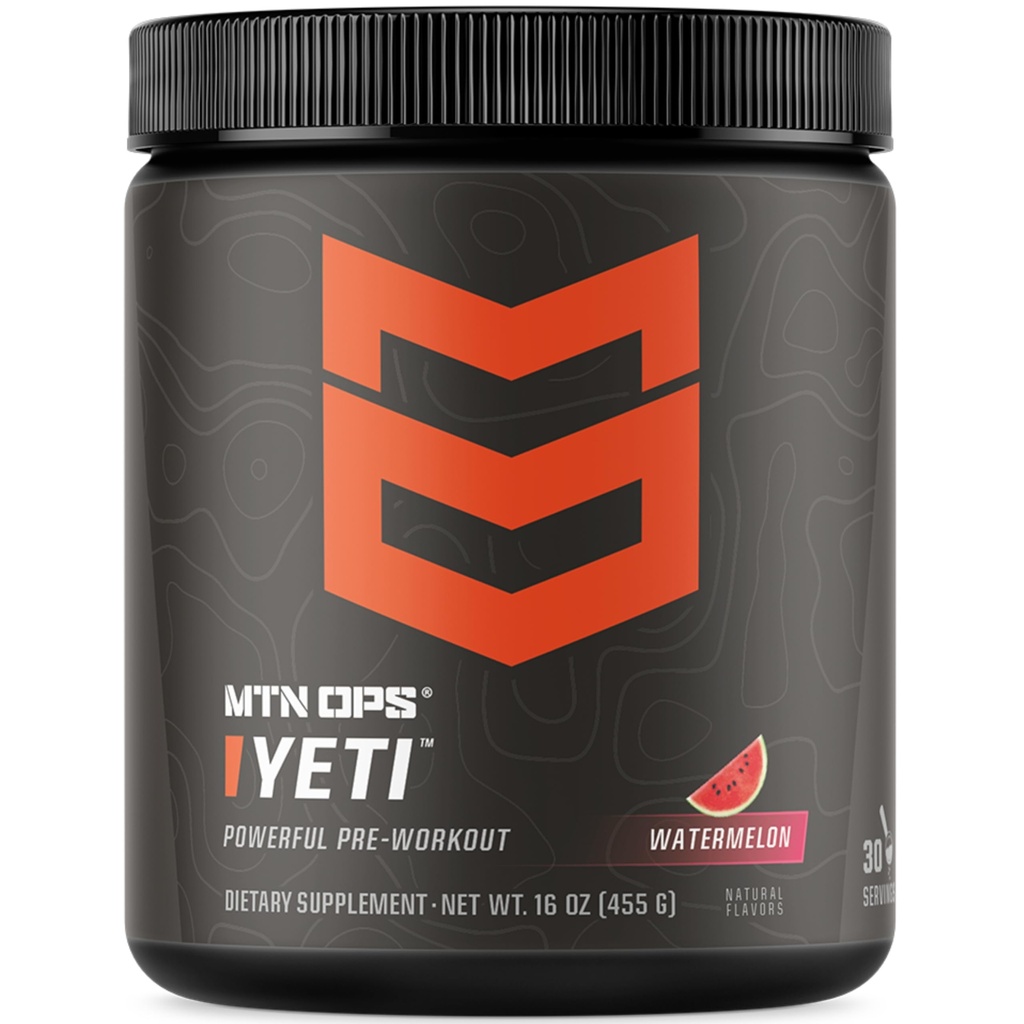 MTN OPS Yeti Pre- Workout Powder Energy Drikke med Creatin, 200mg Koffein & BCAAs med Beta Alanine, 30- Serving Tub, Watermelon