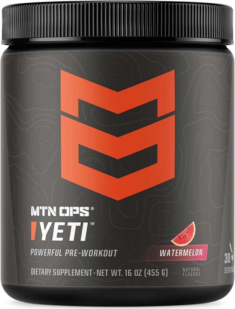 MTN OPS Yeti Pre- Workout Powder Energy Drikke med Creatin, 200mg Koffein & BCAAs med Beta Alanine, 30- Serving Tub, Watermelon