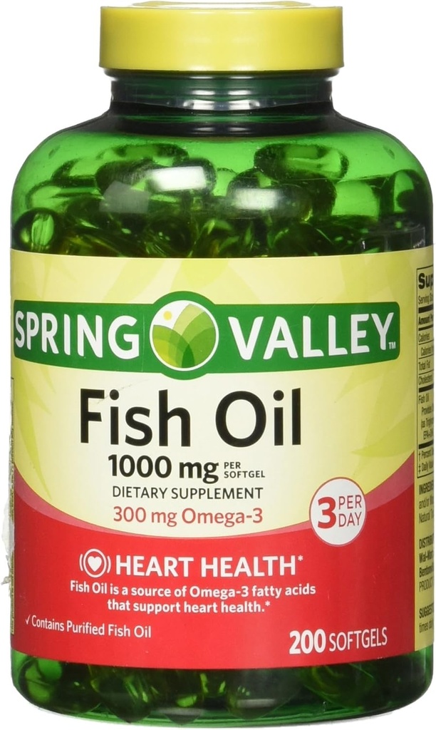 Spring Valley All Natural Fish Oil Heart Health 1000 Mg / 300 Mg Omega-3 200 Soft Gel