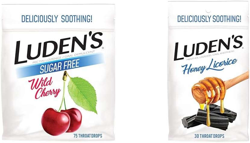 Ludens Wild Cherry Sugar Free Throat Drops, 75 Count & Honey Licorice Throat Drops, 30 Count